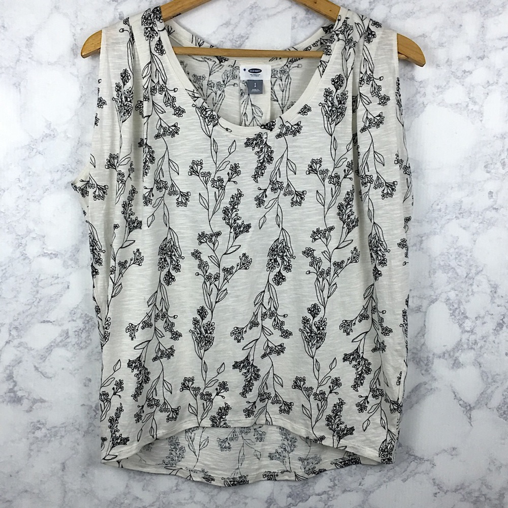 Old Navy Black White Floral Tank Top